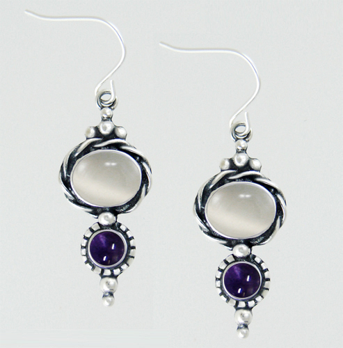 Sterling Silver Drop Dangle Earrings With White Moonstone And Iolite